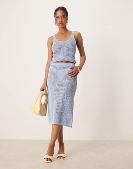 Mango Mango crochet straight fit embelished midi skirt in sky blue - part of a set