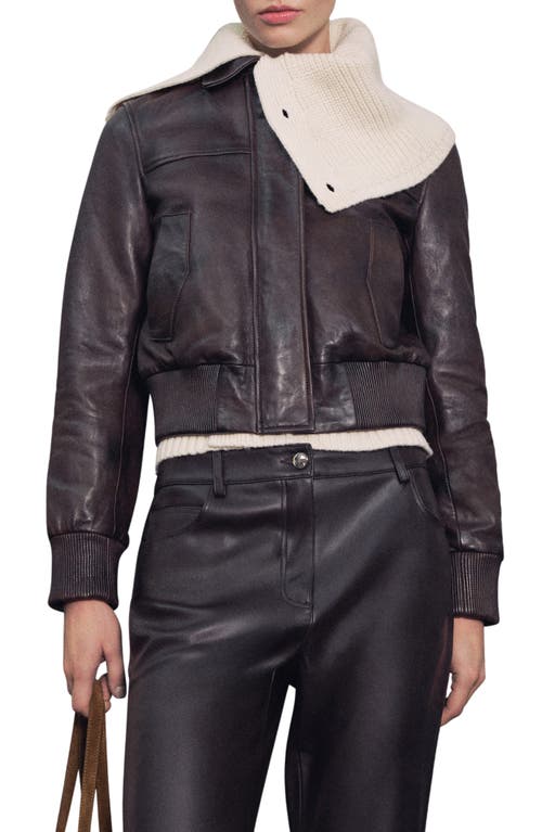 MANGO MANGO Crop Leather Bomber Jacket
