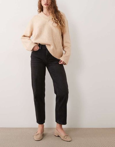 Mango Mango cropped straight jean in black