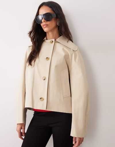 Mango Mango cropped trench coat in beige-Neutral
