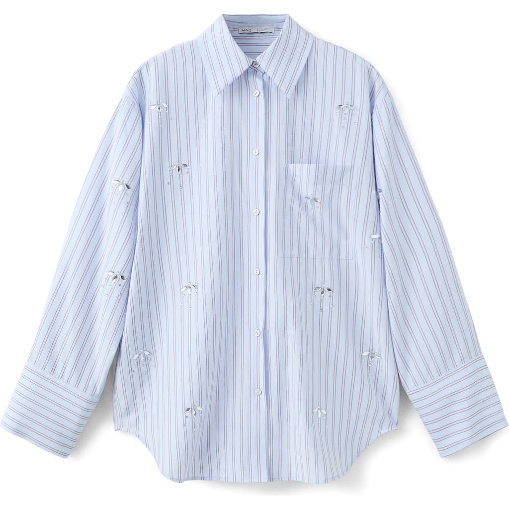 MANGO MANGO Crystal Embellished Stripe Button-Up Shirt