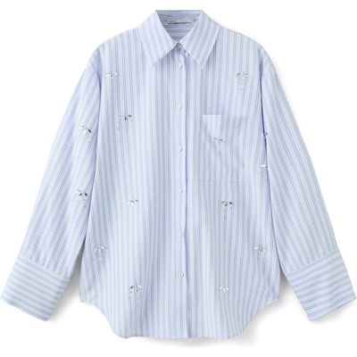MANGO MANGO Crystal Embellished Stripe Button-Up Shirt