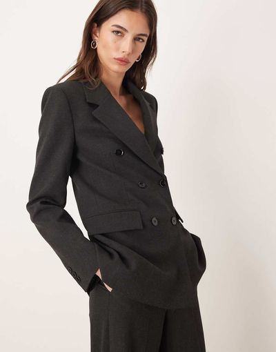 Mango Mango Daisy tailored 3 piece set blazer in charcoal - part of a set-Gray