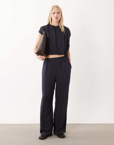 Mango Mango Dara straight pants in blue plaid print - part of a set