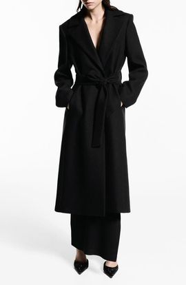 MANGO MANGO Dolce Wool Blend Wrap Coat with Removable Faux Fur Collar