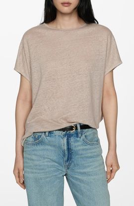 MANGO MANGO Dolman Short Sleeve Linen Slub Jersey Top