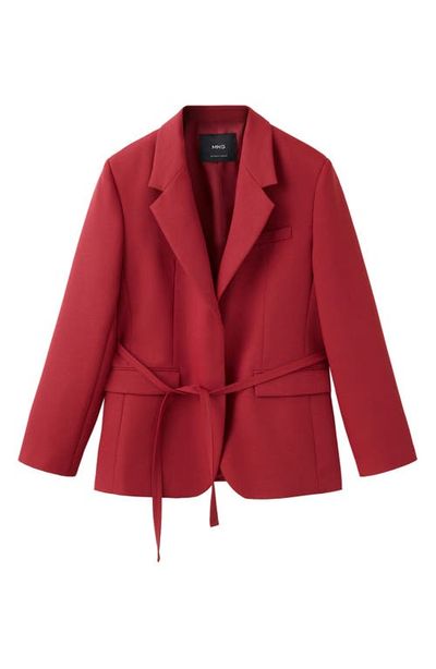 MANGO MANGO Double Breasted Blazer with Tie Belt