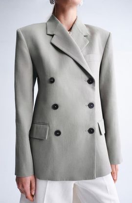 MANGO MANGO Double Breasted Cotton & Linen Jacket