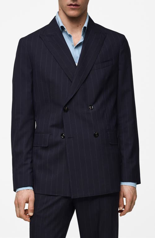 MANGO MANGO Double Breasted Pinstripe Virgin Wool Blazer