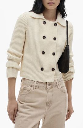 MANGO MANGO Double Breasted Rib Sweater Jacket