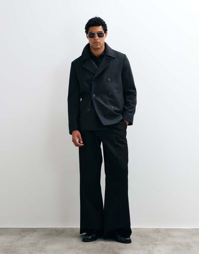 Mango Mango double breasted tailored jacket in charcoal-Gray