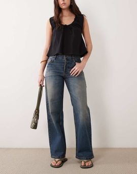Mango Mango Dulce 100% cotton straight leg jeans in dark blue wash