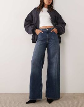 Mango Mango embellished wide leg jean in blue