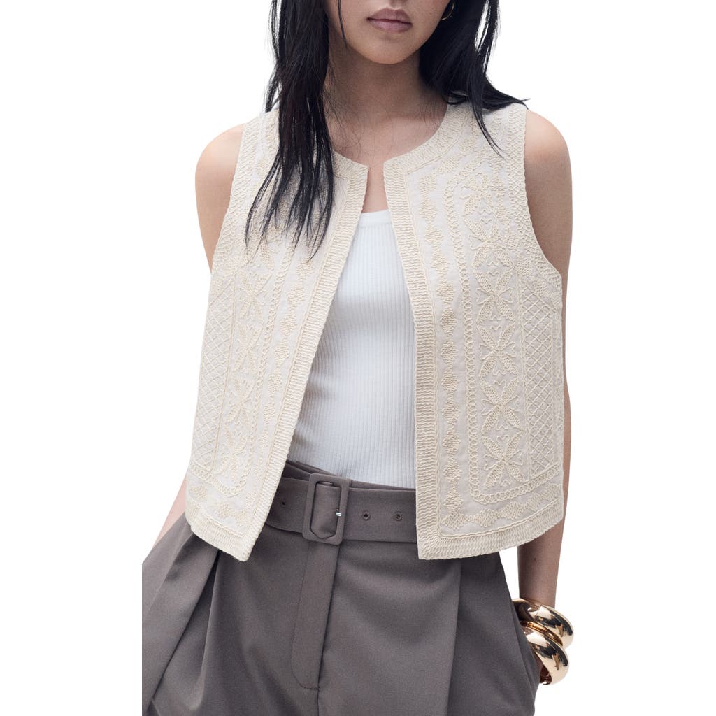 MANGO MANGO Embroidered Linen Vest