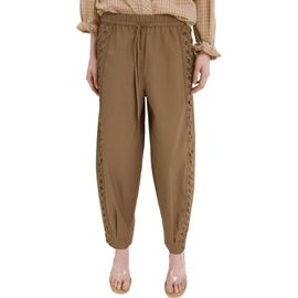 MANGO MANGO Embroidered Side Stripe Cotton Drawstring Pants