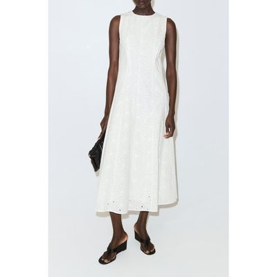 MANGO MANGO Eyelet Embroidered A-Line Midi Dress