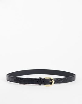 Mango Mango faux croc classic belt in black