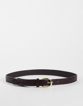 Mango Mango faux croc classic belt in burgundy-RED