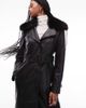 Mango Mango faux fur collar faux leather trench coat in black - 1
