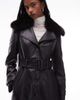 Mango Mango faux fur collar faux leather trench coat in black - 4
