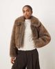 Mango Mango faux fur cropped jacket with collar detail in brown-Neutral - 1