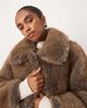 Mango Mango faux fur cropped jacket with collar detail in brown-Neutral - 3