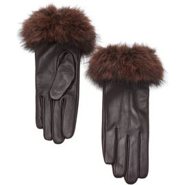 MANGO MANGO Faux Fur Trim Leather Gloves