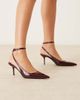 Mango Mango faux leather ankle tie pointed toe heeled slingback shoes in cherry red - 1