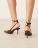 Mango Mango faux leather ankle tie pointed toe heeled slingback shoes in cherry red - 2