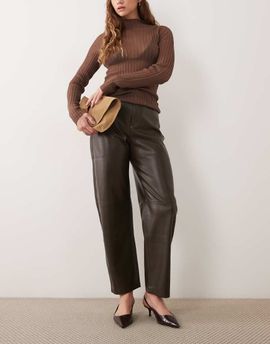 Mango Mango faux leather barrel trouser in khaki-Green