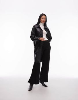 Mango Mango faux leather belted trench coat in black