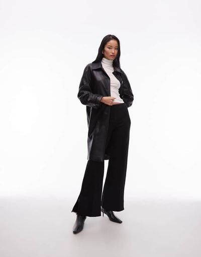 Mango Mango faux leather belted trench coat in black