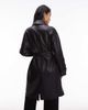 Mango Mango faux leather belted trench coat in black - 4