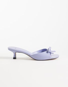 Mango Mango faux leather bow detail heeled mules in lilac-Purple