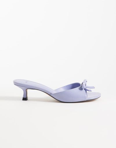 Mango Mango faux leather bow detail heeled mules in lilac-Purple