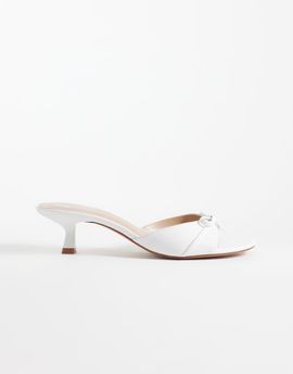 Mango Mango faux leather bow detail heeled mules in white