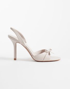 Mango Mango faux leather bow detail slingback heeled sandals in beige-Neutral