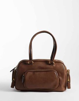 Mango Mango faux leather bowling bag in brown-Green