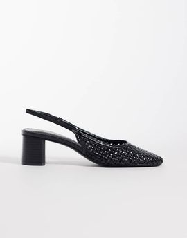 Mango Mango faux leather braided block heel slingback shoes in black