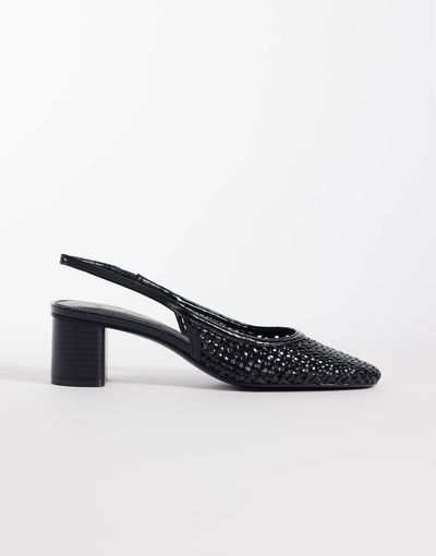 Mango Mango faux leather braided block heel slingback shoes in black