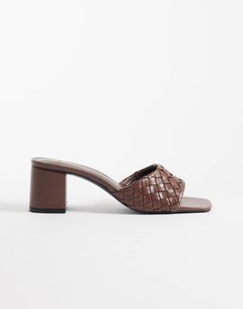 Mango Mango faux leather braided block heeled mules in brown