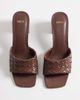 Mango Mango faux leather braided block heeled mules in brown - 2