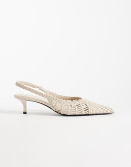 Mango Mango faux leather braided kitten heel slingbacks in beige-Neutral
