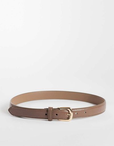 Mango Mango faux leather classic belt in mushroom-Brown