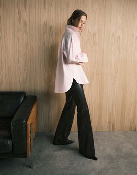 Mango Mango faux leather flared pants in brown