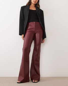 Mango Mango faux leather flared trouser in berry