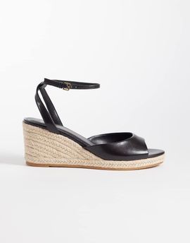 Mango Mango faux leather heeled peep toe wedges in chocolate-Brown