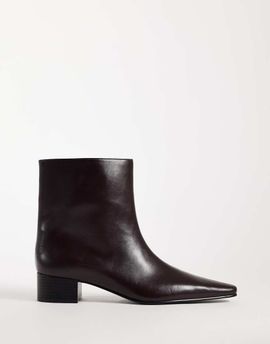 Mango Mango faux leather heeled pointed chelsea boot in chocolate-Brown