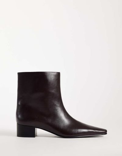 Mango Mango faux leather heeled pointed chelsea boot in chocolate-Brown