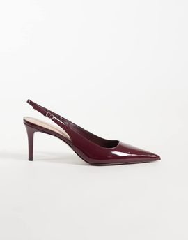 Mango Mango faux leather heeled slingback pumps in burgundy-Red